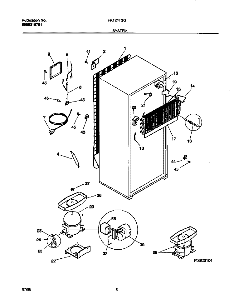 SYSTEM Diagram and Parts List for FRT21TSGD1  Frigidaire Refrigerator