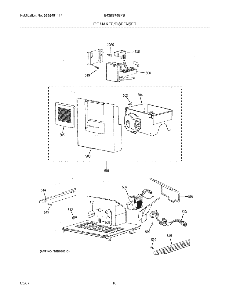 ICE MAKER / DISPENSER Diagram and Parts List for E42BS75EPS  Electrolux Refrigerator