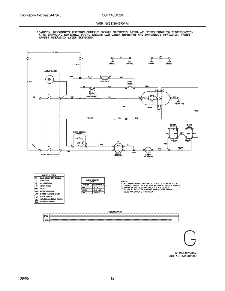 WIRING DIAGRAM Diagram and Parts List for CGF140CES0  Frigidaire Dryer