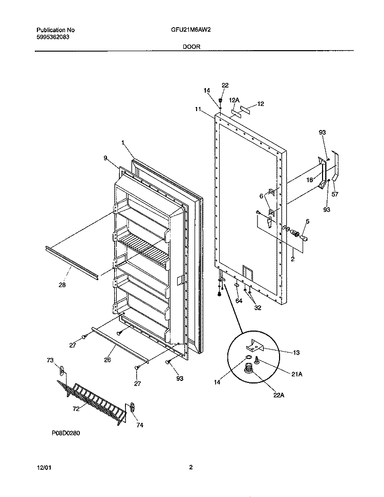 DOOR Diagram and Parts List for GFU21M6AW2  Gibson Freezer