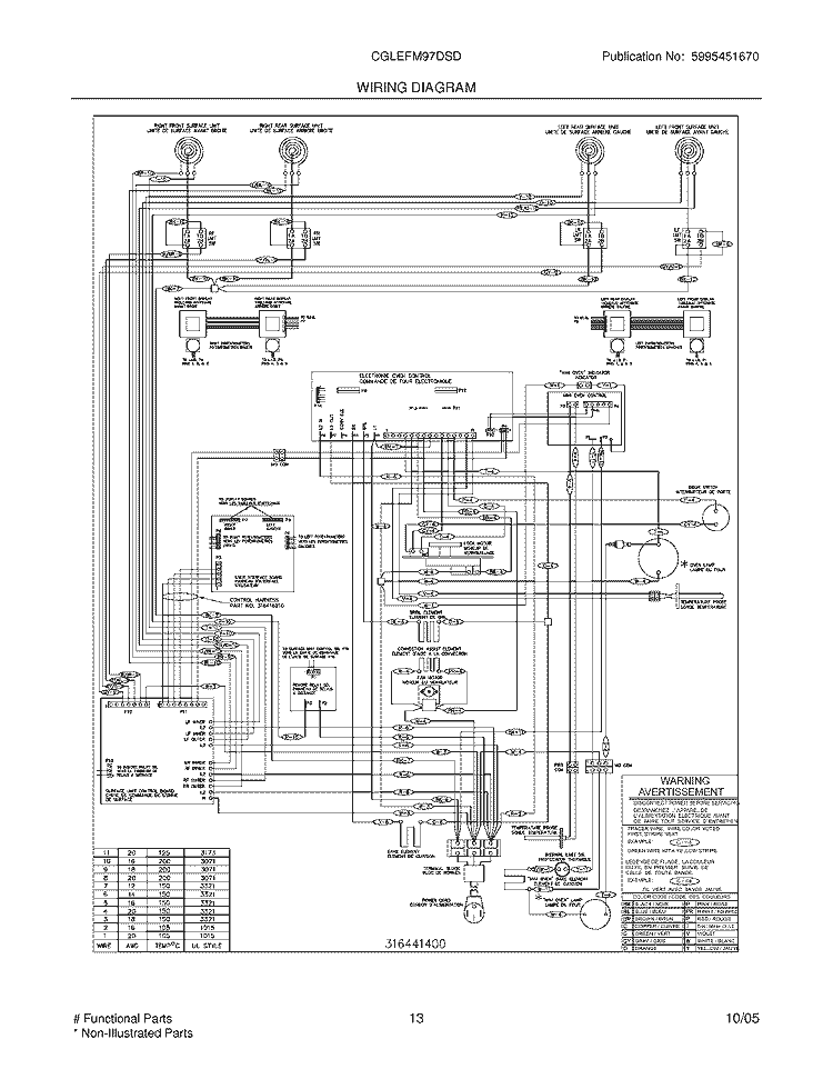 WIRING DIAGRAM Diagram and Parts List for CGLEFM97DSD  Frigidaire Range