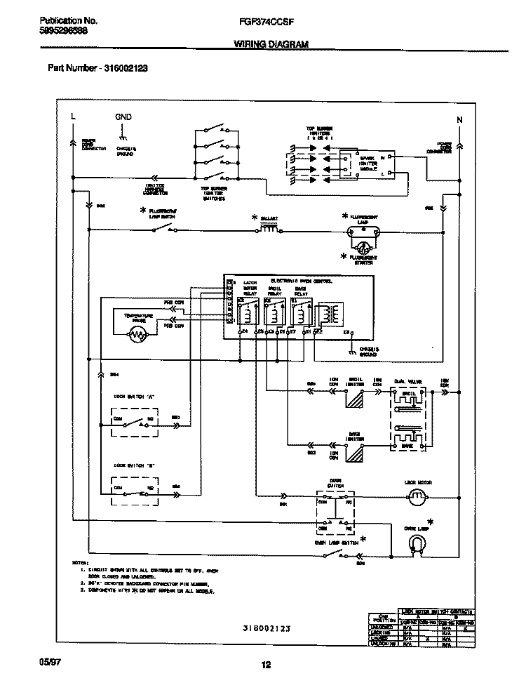WIRING DIAGRAM Diagram and Parts List for FGF374CCSF  Frigidaire Range