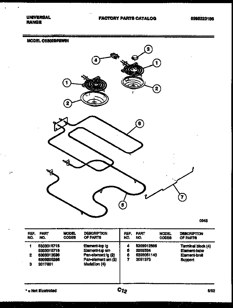 BROILER PARTS Diagram and Parts List for CE302BP2W1  Frigidaire Range