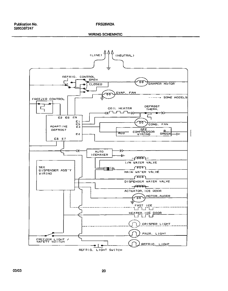 WIRING SCHEMATIC Diagram and Parts List for FRS26W2AW6  Frigidaire Refrigerator
