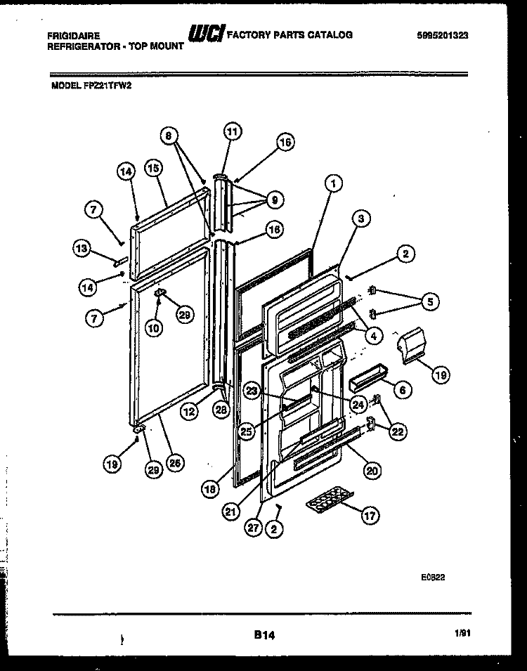 DOOR PARTS Diagram and Parts List for FPZ21TFA2  Frigidaire Refrigerator