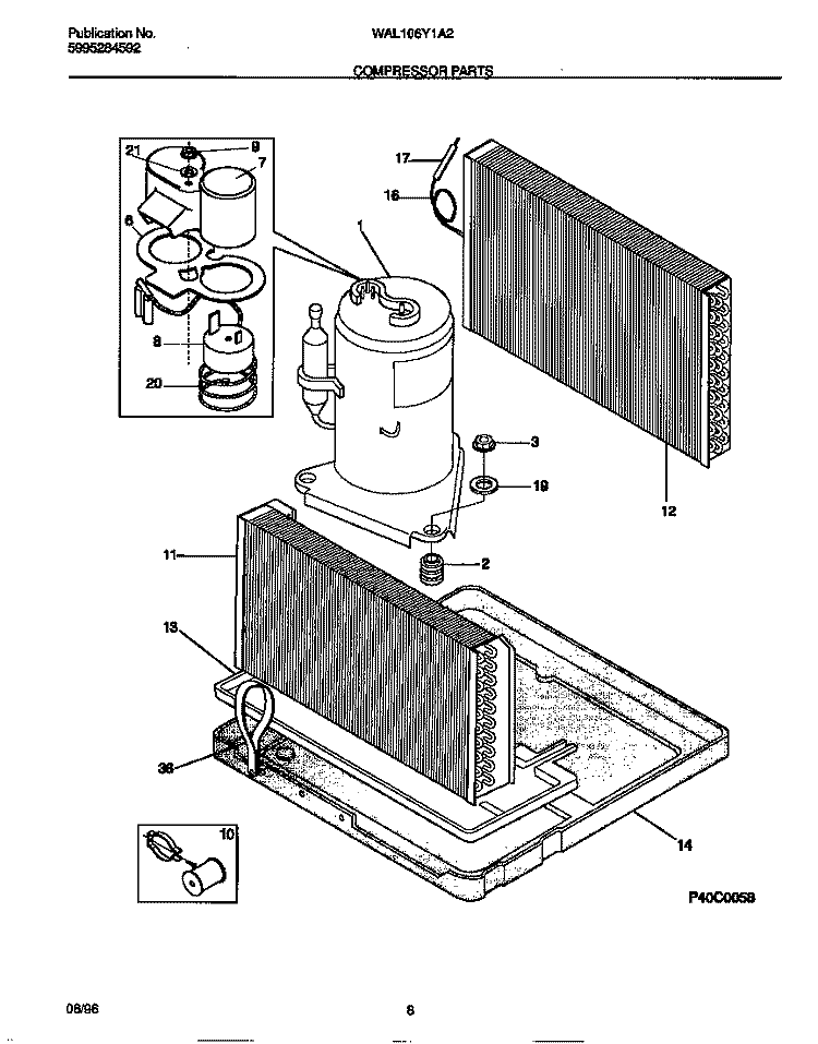 COMPRESSOR PARTS Diagram and Parts List for WAL106Y1A2  Frigidaire Air Conditioner