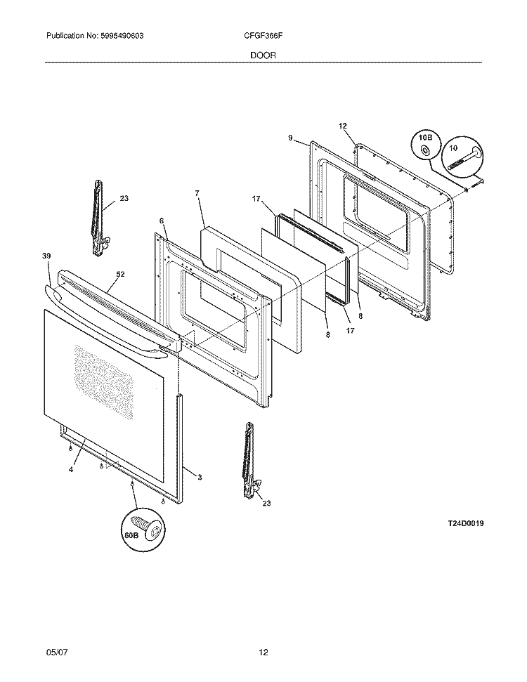 DOOR Diagram and Parts List for CFGF366FBD  Frigidaire Range