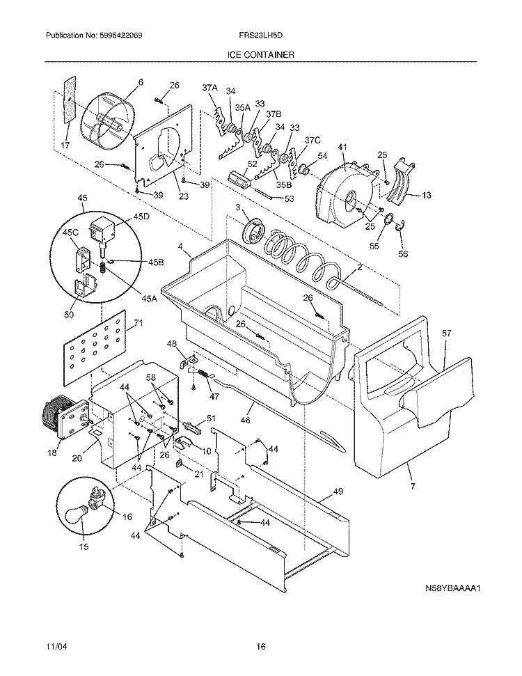ICE CONTAINER Diagram and Parts List for FRS23LH5DB4  Frigidaire Refrigerator
