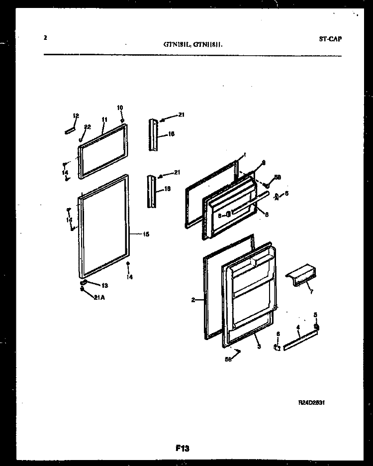 DOOR PARTS Diagram and Parts List for GTN181BL0  Frigidaire Refrigerator
