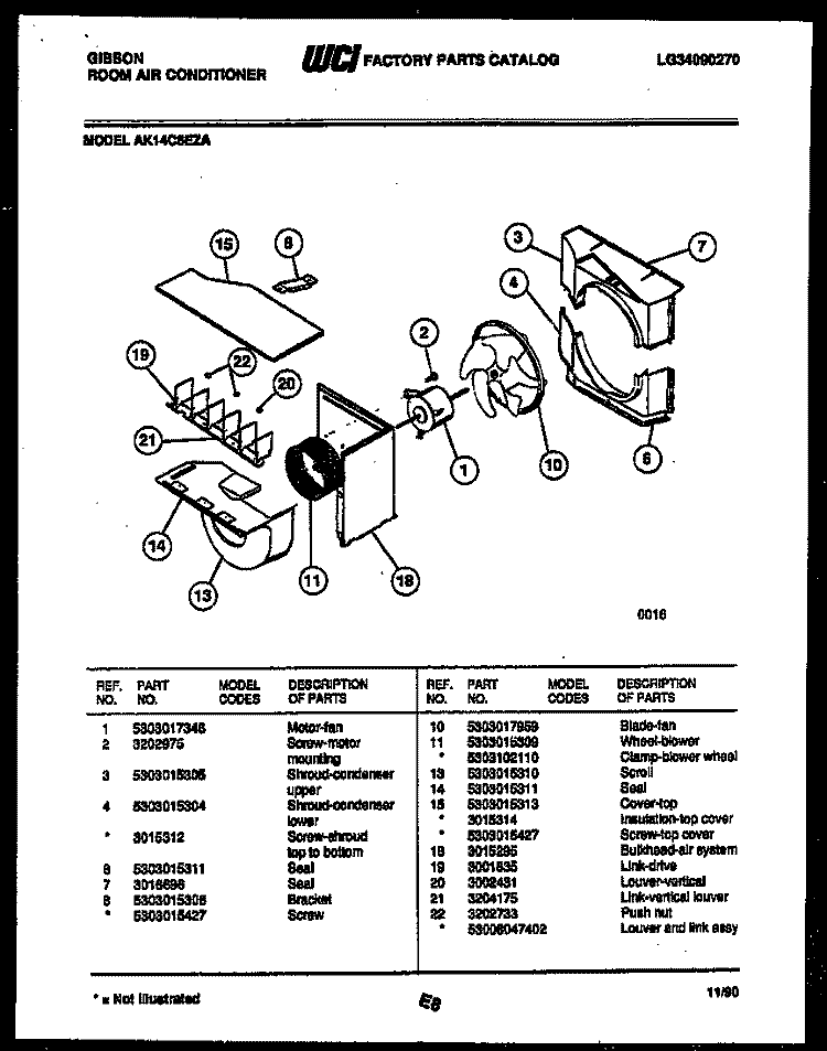 AIR HANDLING PARTS Diagram and Parts List for AK14C6EZA  Gibson Air Conditioner