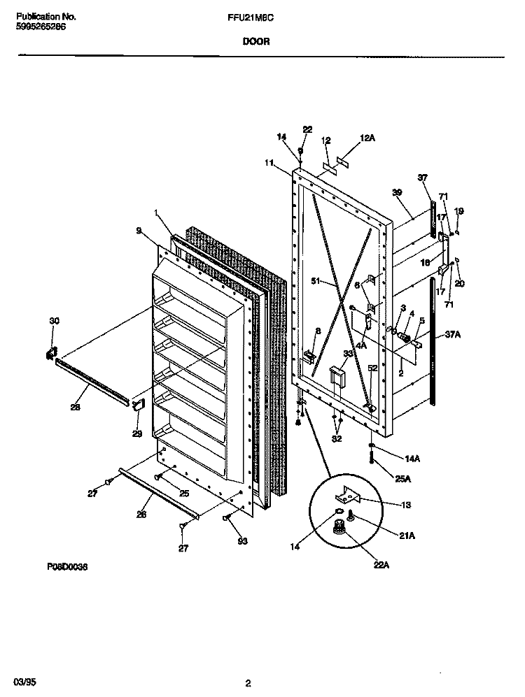 DOOR Diagram and Parts List for FFU21M8CW0  Frigidaire Freezer