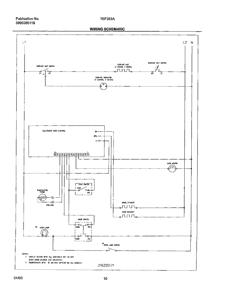 WIRING SCHEMATIC Diagram and Parts List for TEF353AQD  Tappan Range