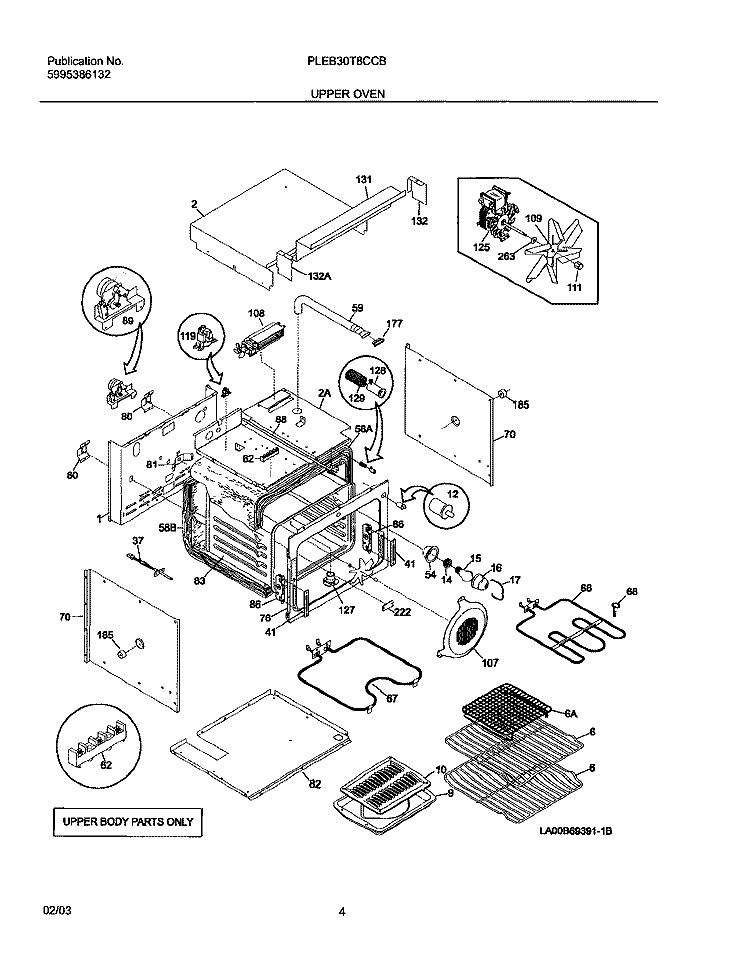 UPPER OVEN Diagram and Parts List for PLEB30T8CCB  Frigidaire Wall Oven