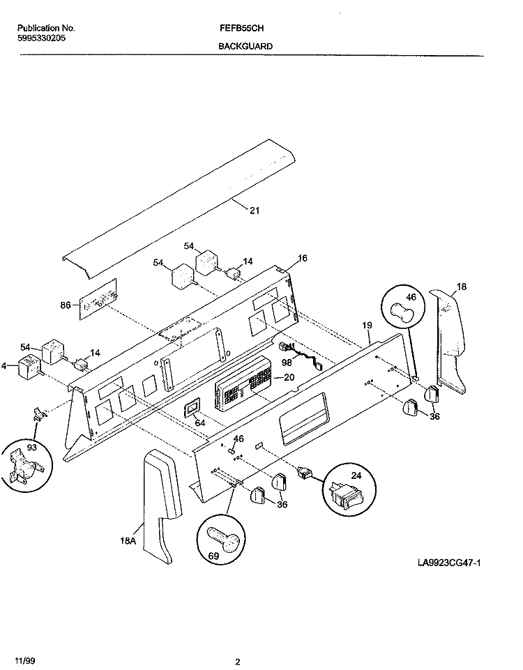 BACKGUARD Diagram and Parts List for FEFB55CHSE  Frigidaire Range