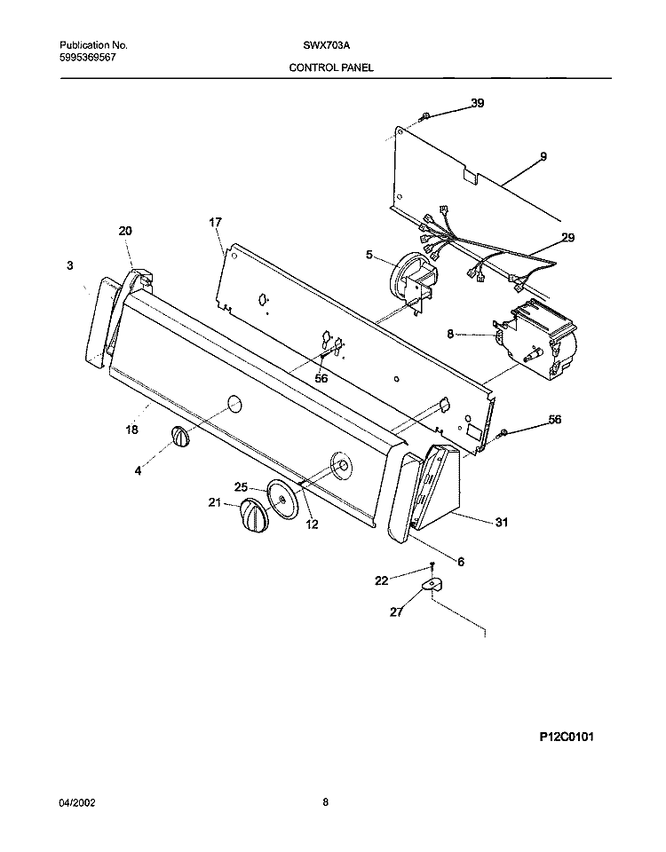CONTROL PANEL Diagram and Parts List for SWX703AQ1  Westinghouse Washer
