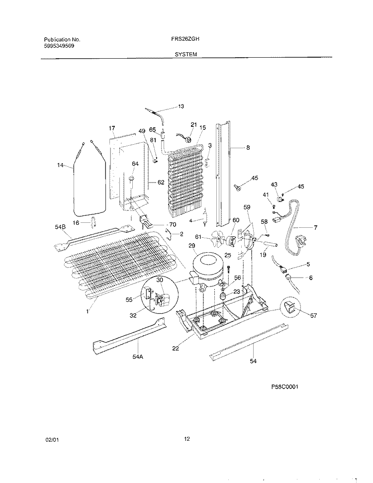 SYSTEM Diagram and Parts List for FRS26ZGHD5  Frigidaire Refrigerator