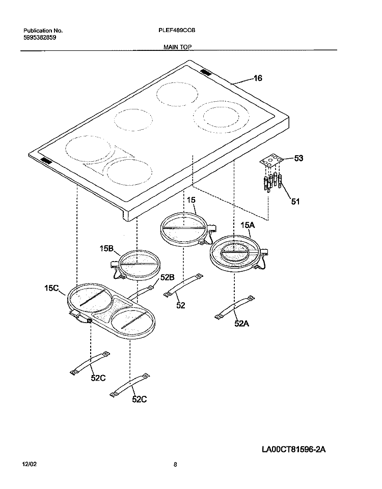 MAINTOP Diagram and Parts List for PLEF489CCB  Frigidaire Range