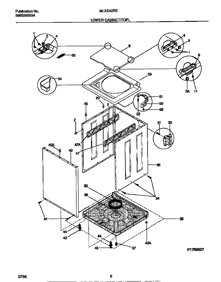 LOWER CABINET / TOP Diagram and Parts List for MLXE42REW1  Frigidaire Washer Dryer Combo