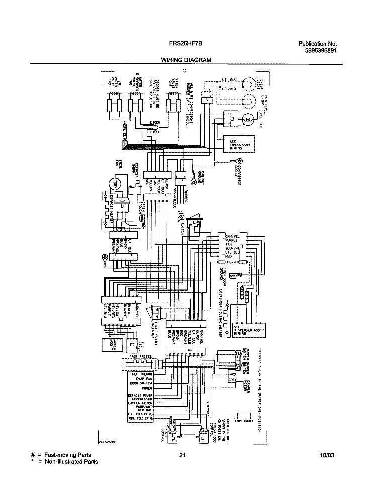 WIRING DIAGRAM Diagram and Parts List for FRS26HF7BQ4  Frigidaire Refrigerator