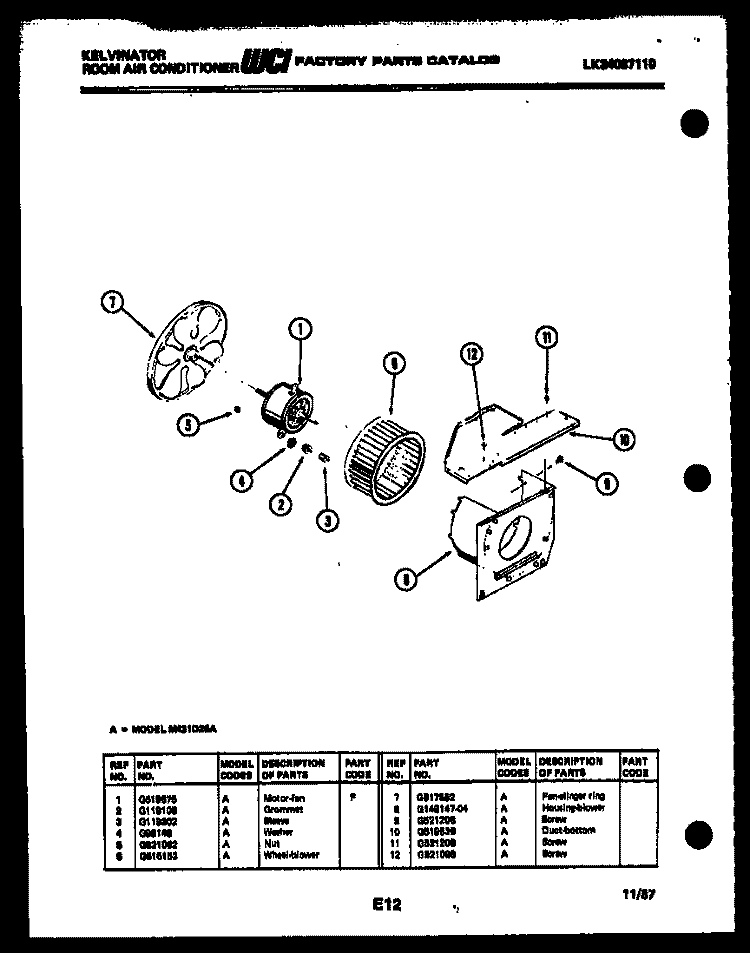 AIR HANDLING PARTS Diagram and Parts List for M421D2SA  Kelvinator Air Conditioner