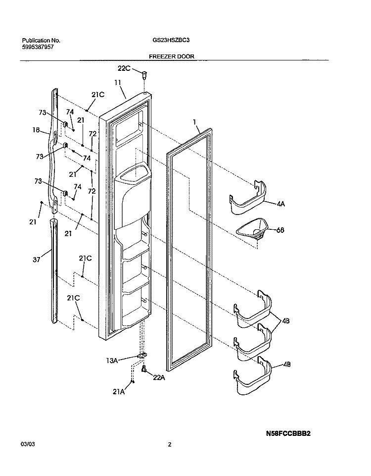 FREEZER DOOR Diagram and Parts List for GS23HSZBC3  Frigidaire Refrigerator