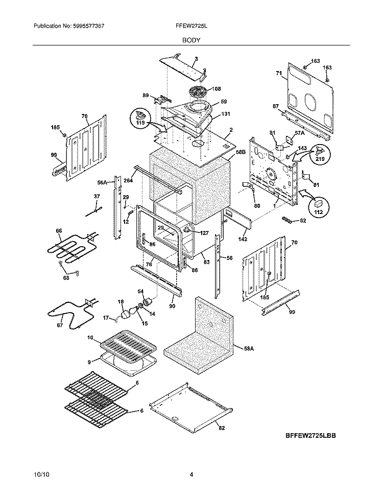 BODY Diagram and Parts List for FFEW2725LBB  Frigidaire Wall Oven