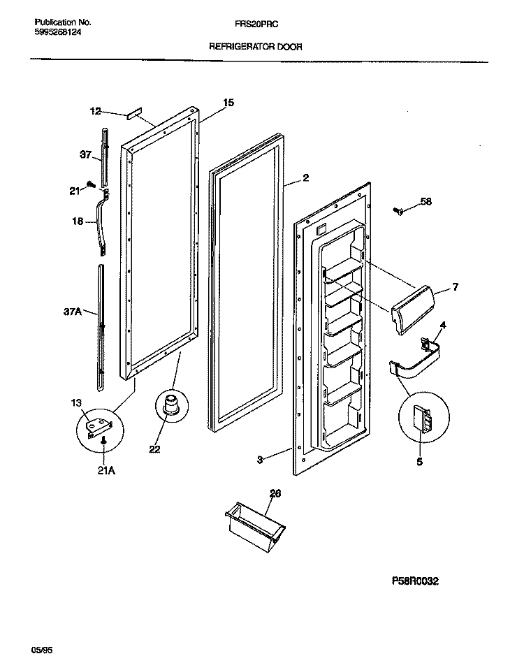 REFRIGERATOR DOOR Diagram and Parts List for FRS20PRCW0  Frigidaire Refrigerator