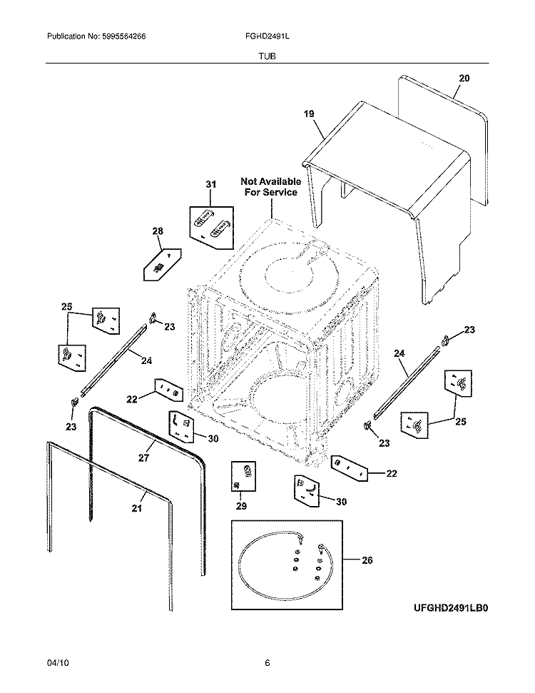 TUB Diagram and Parts List for FGHD2491LW0  Frigidaire Dishwasher