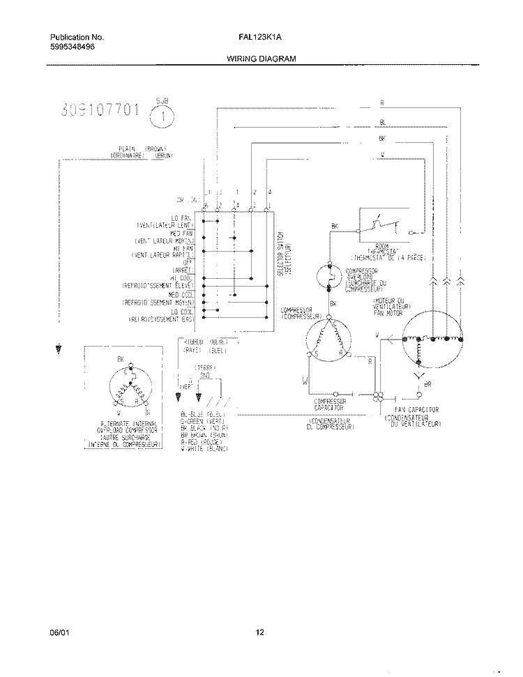 WIRING Diagram and Parts List for FAL123K1A2  Frigidaire Air Conditioner