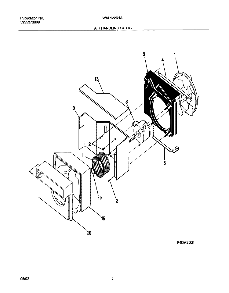 AIR HANDLING PARTS Diagram and Parts List for WAL122K1A2  Westinghouse Air Conditioner
