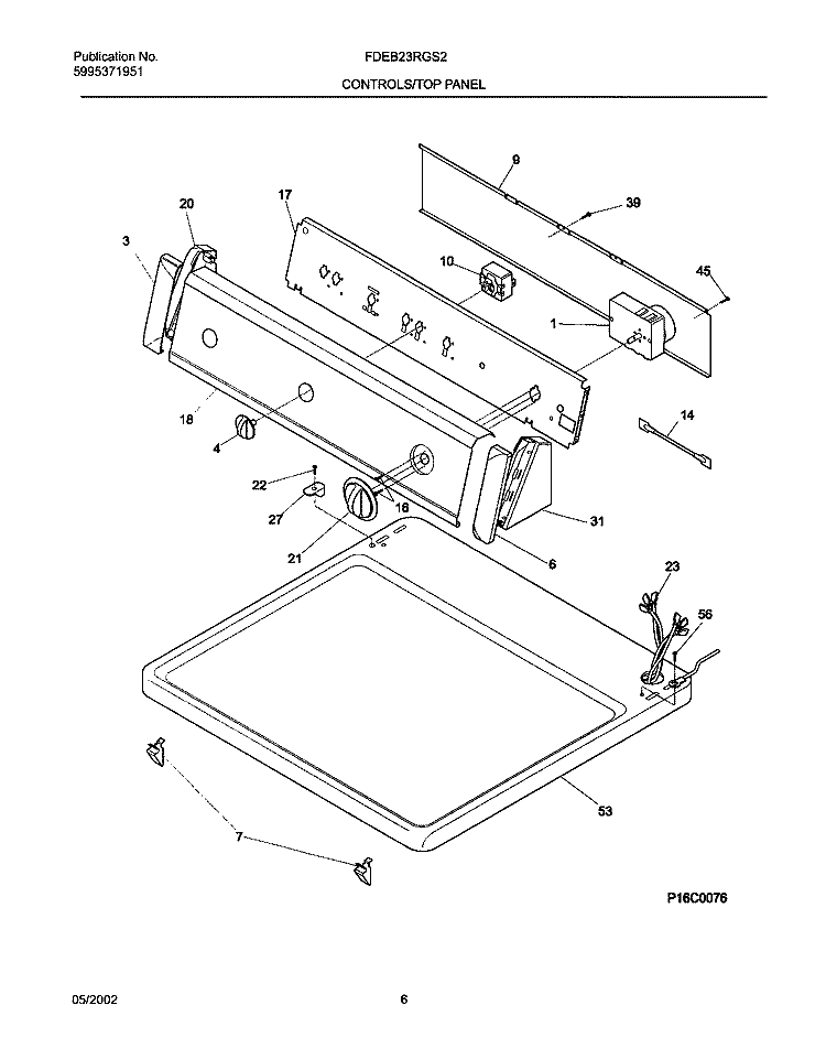 CONTROL PANEL Diagram and Parts List for FDEB23RGS2  Frigidaire Dryer