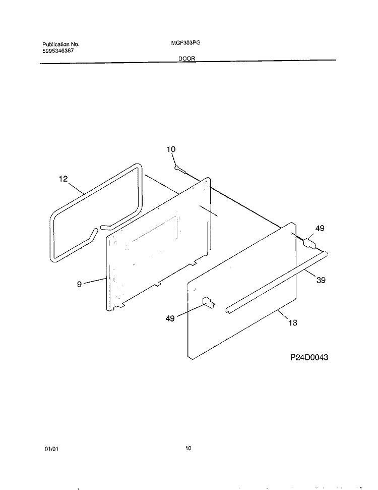 DOOR Diagram and Parts List for MGF303PGWJ  Uni Range