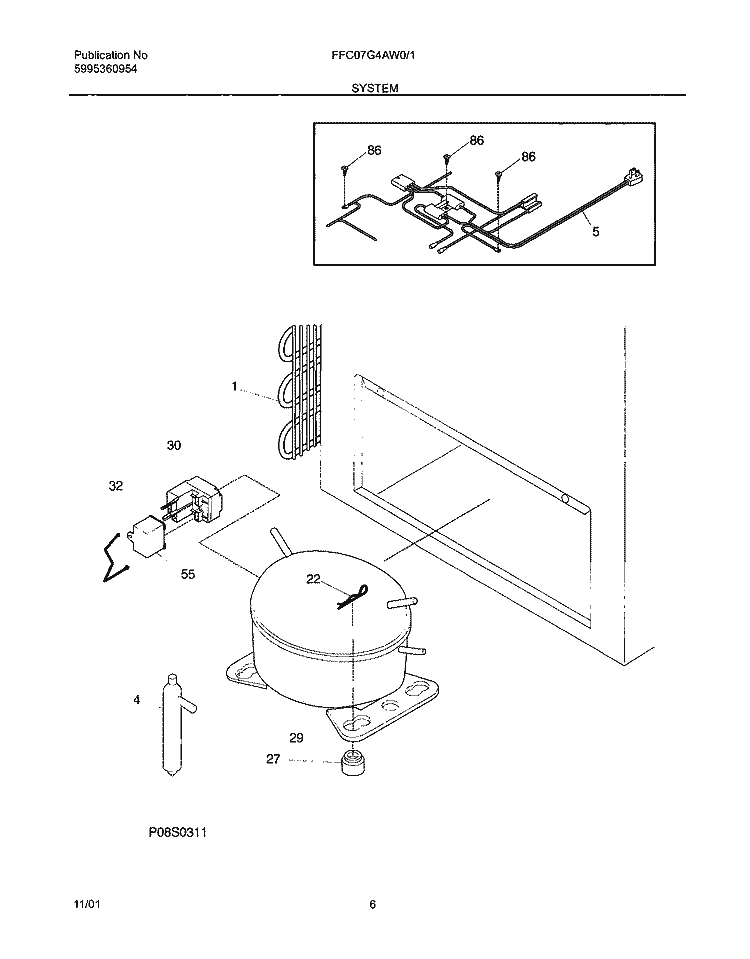 SYSTEM Diagram and Parts List for FFC07G4AW1  Frigidaire Freezer