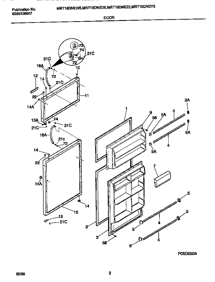 DOORS Diagram and Parts List for MRT18DNED5  Frigidaire Refrigerator
