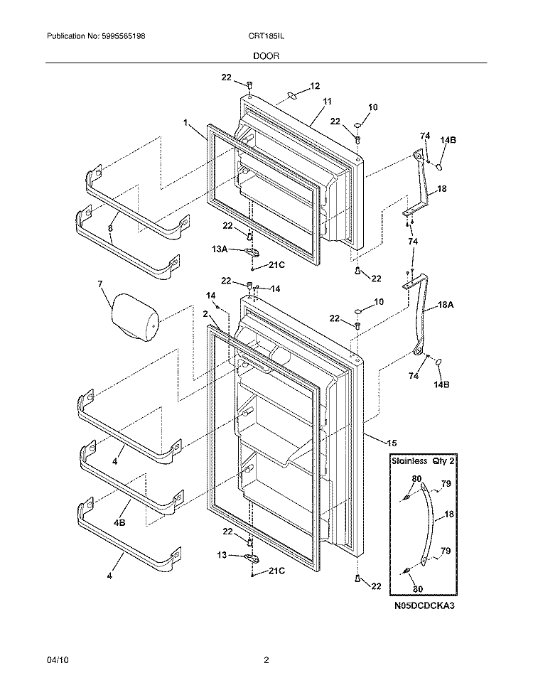DOORS Diagram and Parts List for CRT185ILB0  Frigidaire Refrigerator