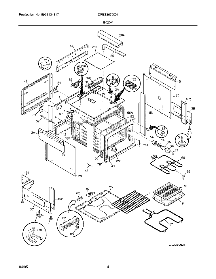 BODY Diagram and Parts List for CFES367DC4  Frigidaire Wall Oven