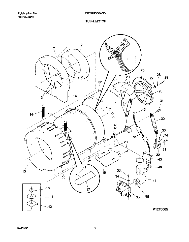 WSHR TUB, MOTOR Diagram and Parts List for CRTR9300AS0  Frigidaire Washer