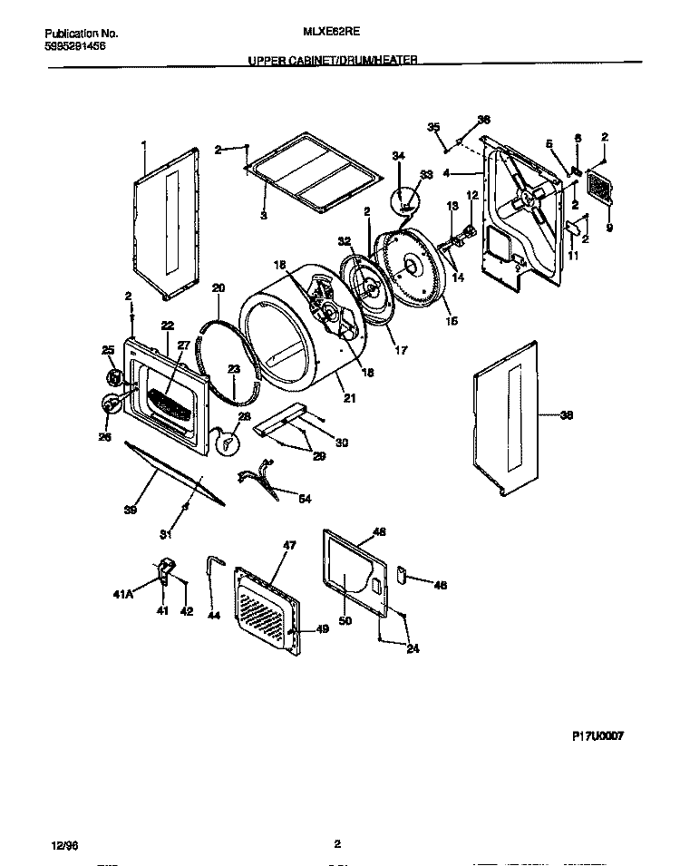 UPPER CABINET / DRUM / HEATER Diagram and Parts List for MLXE62REW2  Frigidaire Washer Dryer Combo