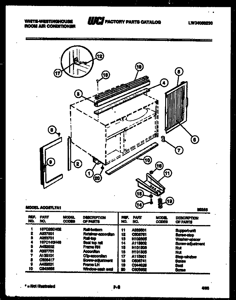 CABINET AND INSTALLATION PARTS Diagram and Parts List for AC057L7A1  Frigidaire Air Conditioner