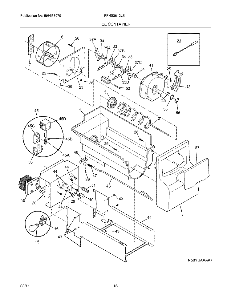 ICE CONTAINER Diagram and Parts List for FFHS2612LS1  Frigidaire Refrigerator