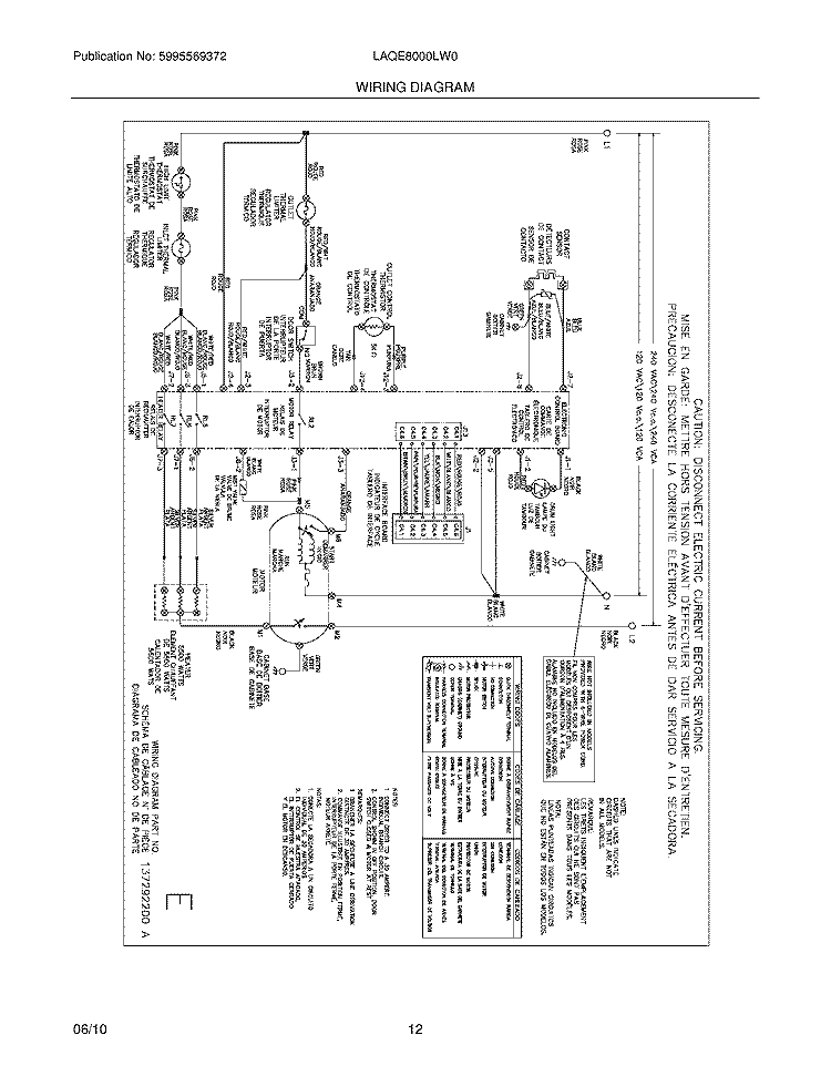WIRING DIAGRAM Diagram and Parts List for LAQE8000LW0  Frigidaire Dryer