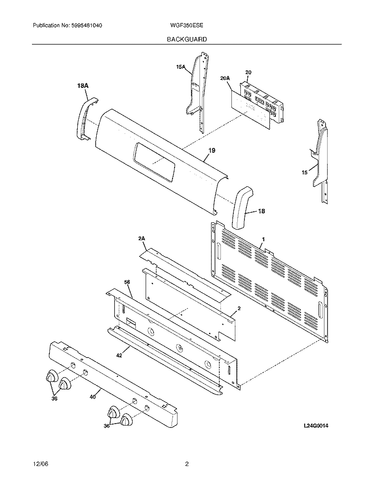 BACKGUARD Diagram and Parts List for WGF350ESE  Westinghouse Range