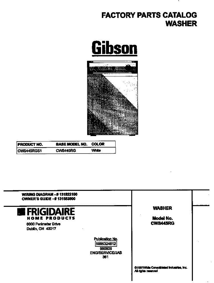 COVER Diagram and Parts List for CWS445RGS1  Gibson Washer