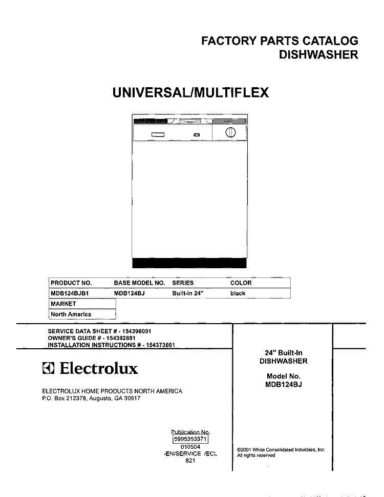 COVER Diagram and Parts List for MDB124BJB1  Uni Dishwasher