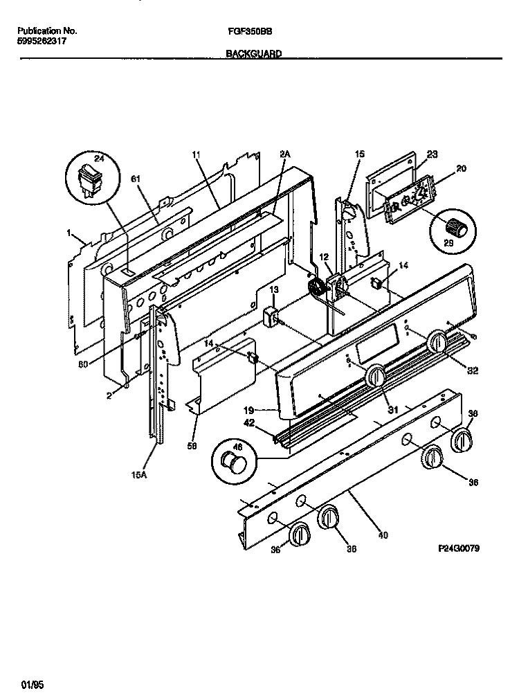BACKGUARD Diagram and Parts List for FGF350BBDA  Frigidaire Range