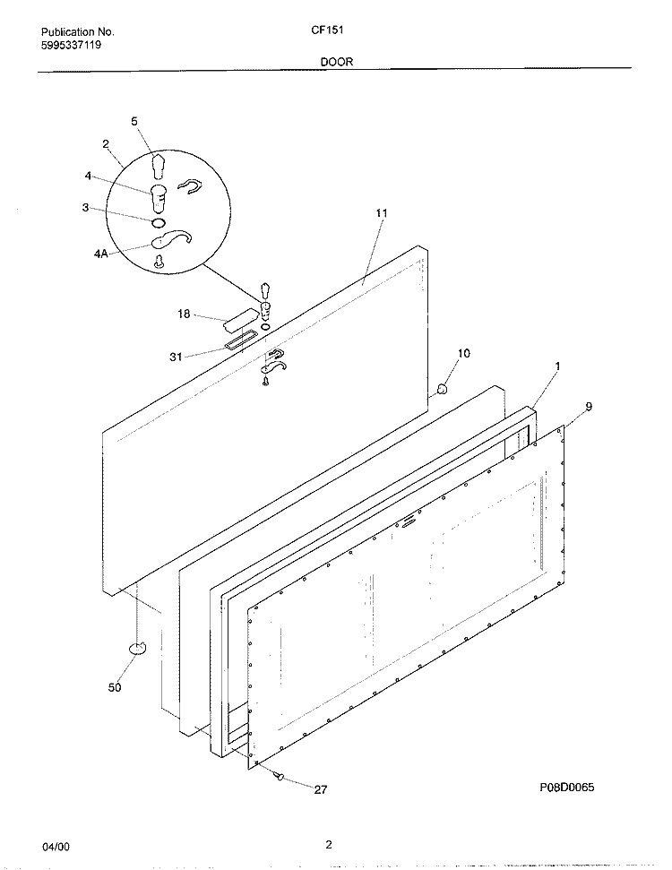 DOOR Diagram and Parts List for CF151  Frigidaire Freezer
