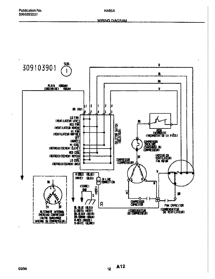 WIRING DIAGRAM Diagram and Parts List for HA80A  Frigidaire Air Conditioner