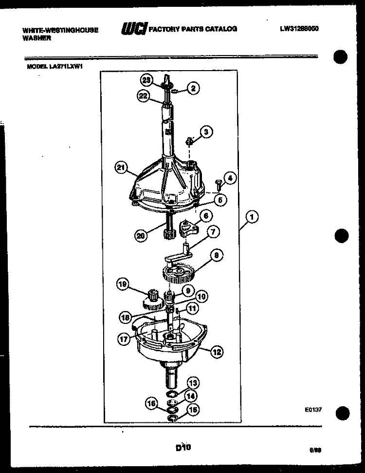TRANSMISSION PARTS Diagram and Parts List for LA800JXH5  Frigidaire Washer