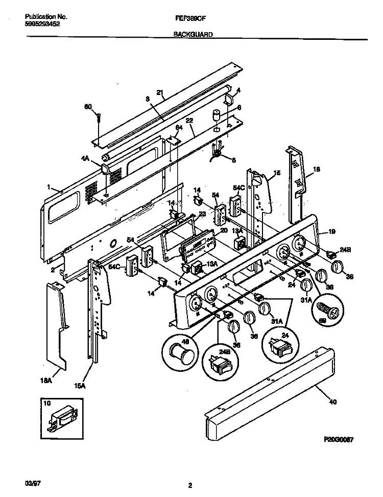 BACKGUARD Diagram and Parts List for FEF389CFTA  Frigidaire Range