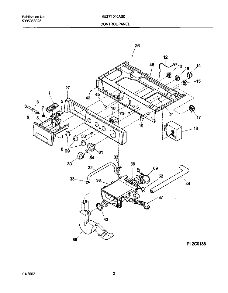 CONTROL PANEL Diagram and Parts List for GLTF1040AS0  Frigidaire Washer